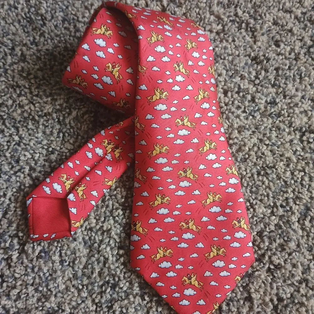Hermes Pegasus 100% Silk Novelty Print Neck Tie Suiting Equestrian Horse Paris
